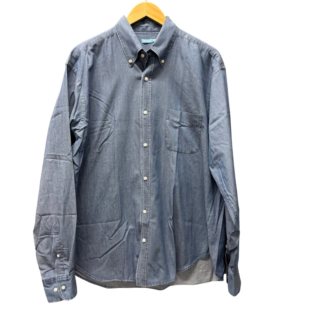 J.McLaughlin Button Down Mens XL Long Sleeve Dotted Blue Coastal Chambray